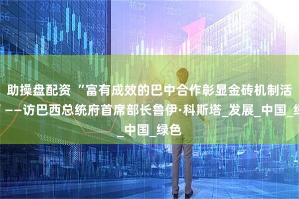 助操盘配资 “富有成效的巴中合作彰显金砖机制活力”——访巴西总统府首席部长鲁伊·科斯塔_发展_中国_绿色